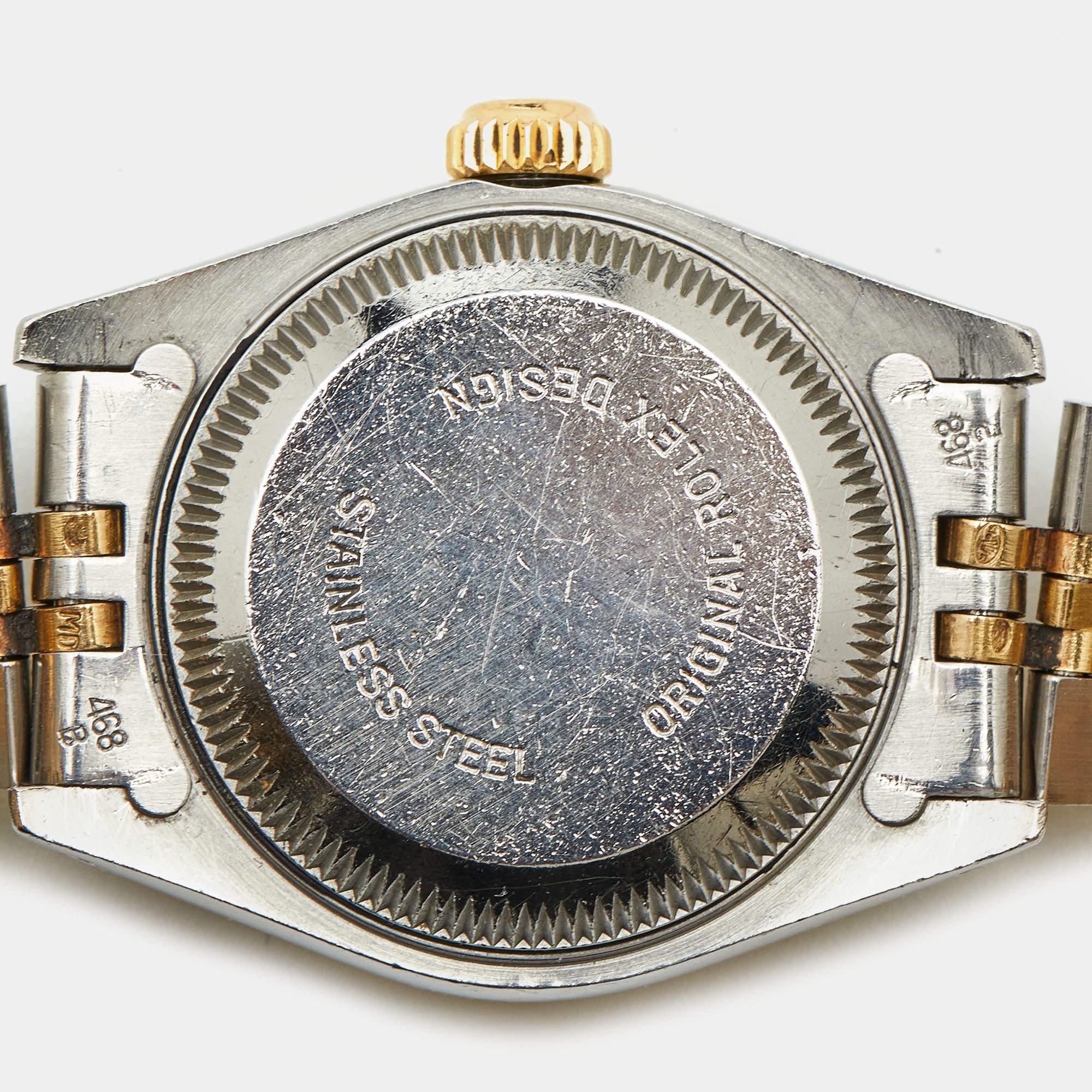 Rolex Montre-bracelet Datejust pour femme Champagne en or jaune 18 carats et acier inoxydable 26 mm en vente 3