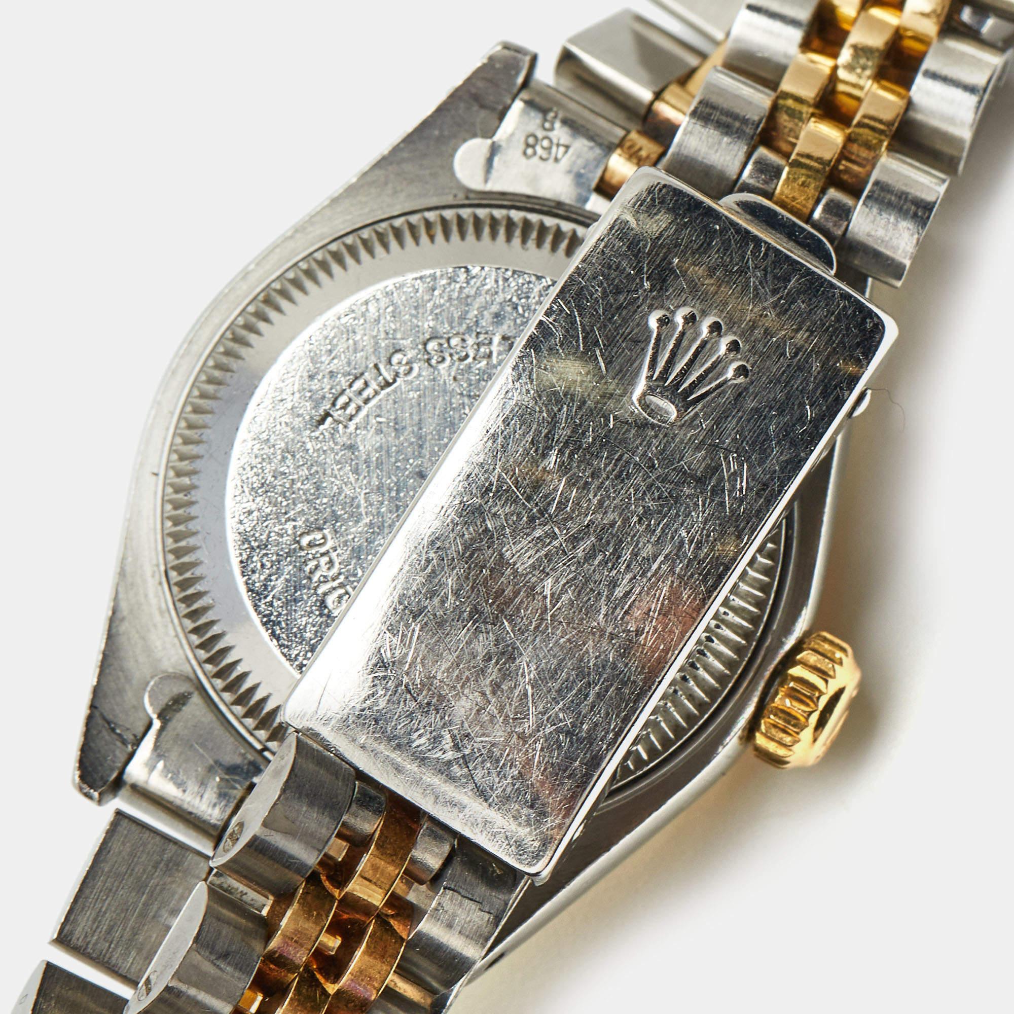 Rolex Montre-bracelet Datejust pour femme Champagne en or jaune 18 carats et acier inoxydable 26 mm en vente 4
