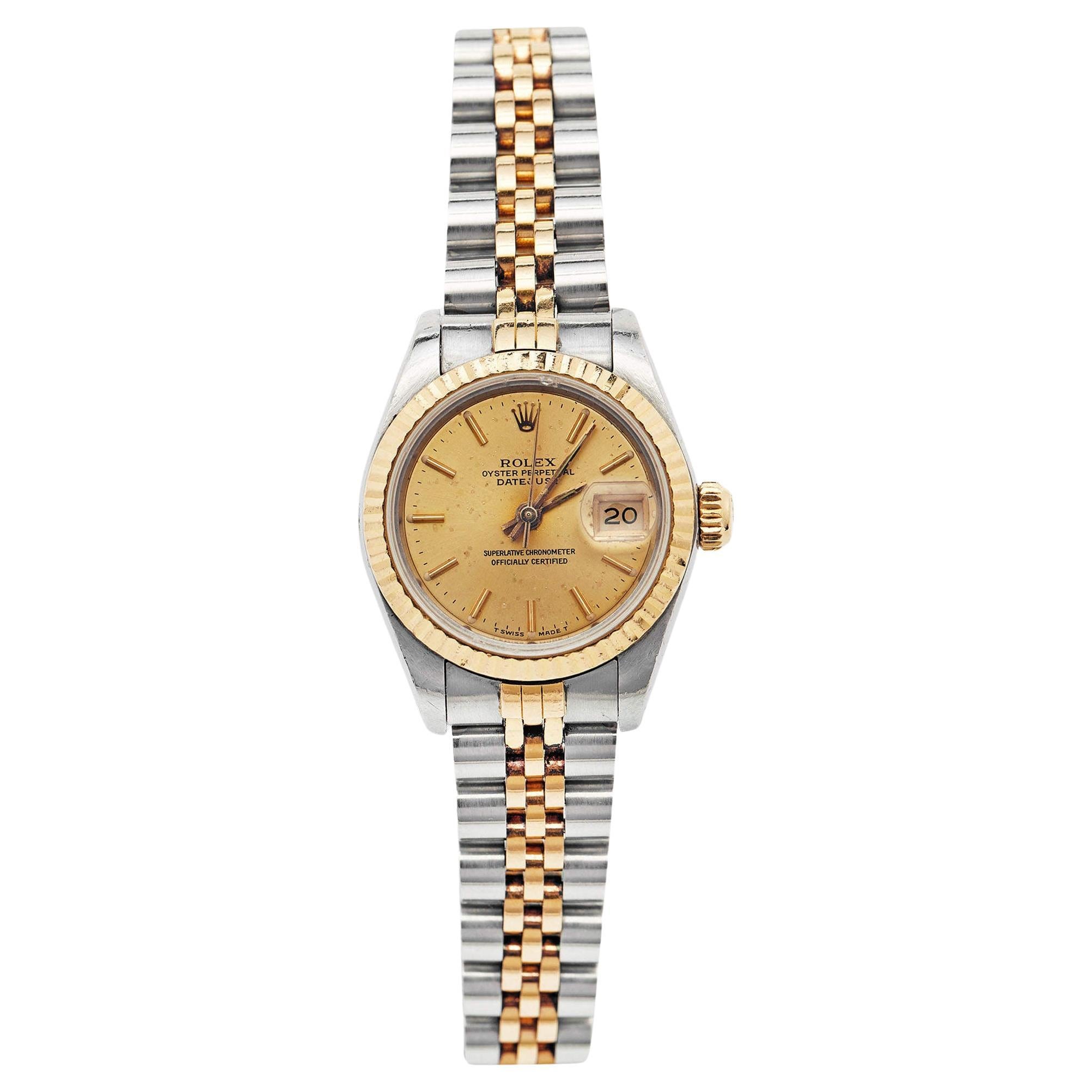 Rolex Champagne 18K Yellow Gold And Stainless Datejust Women's Wristwatch 26 mm For Sale