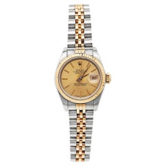 Rolex Montre-bracelet Datejust pour femme Champagne en or jaune 18 carats et acier inoxydable 26 mm