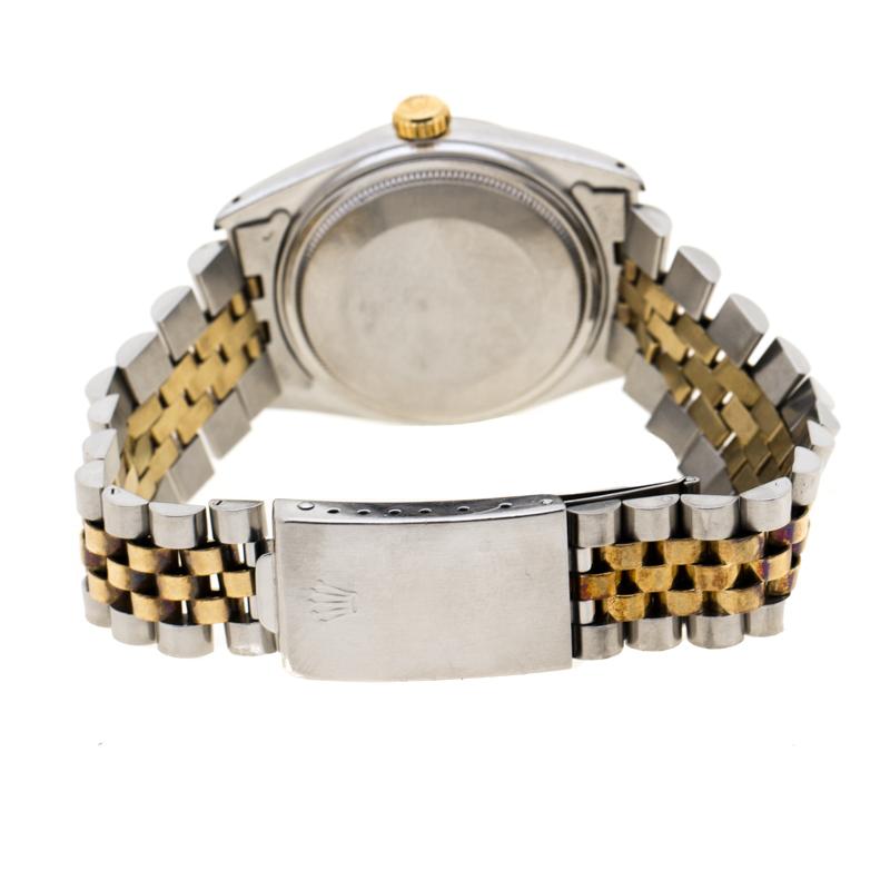 Rolex Champagne 18K Yellow Gold Datejust 16013 Men's Wristwatch  35 mm In Excellent Condition In Dubai, Al Qouz 2