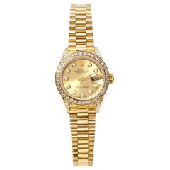 Rolex Champagne 18K Yellow Gold Diamond Datejust 69158 Women's Watch 26 mm