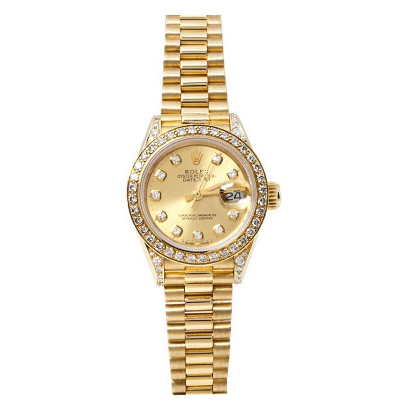 Rolex Champagne 18K Yellow Gold Diamond Datejust 69158 Women's Watch 26 mm