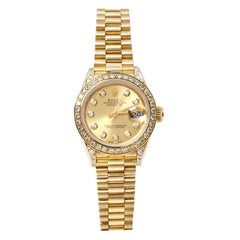 Rolex Champagne 18K Yellow Gold Diamond Datejust 69158 Women's Watch 26 mm