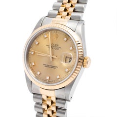 Rolex Champagne 18k Yellow Gold Diamonds Datejust 16233 Men's Wristwatch 36 mm