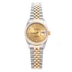 Rolex Champagne 18k Yellow Gold Diamonds Datejust 16233 Men's Wristwatch 36 mm