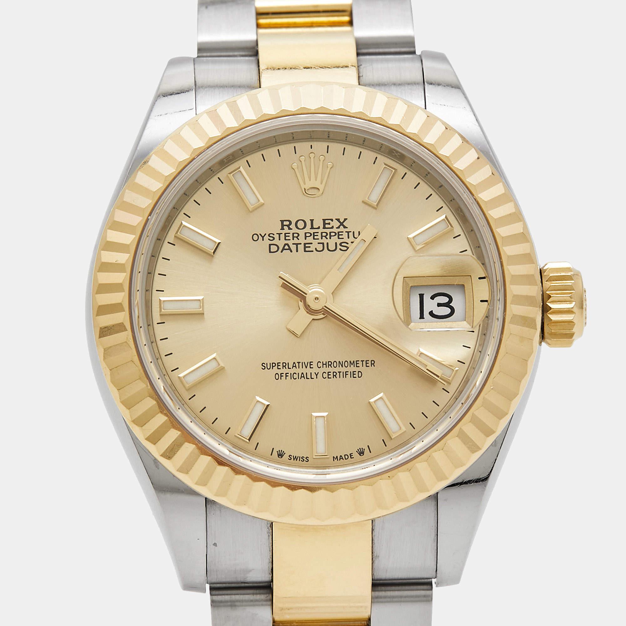 Rolex Champagne 18K Yellow Gold Oystersteel Datejust M279173-0002 Women's Wristw For Sale 15