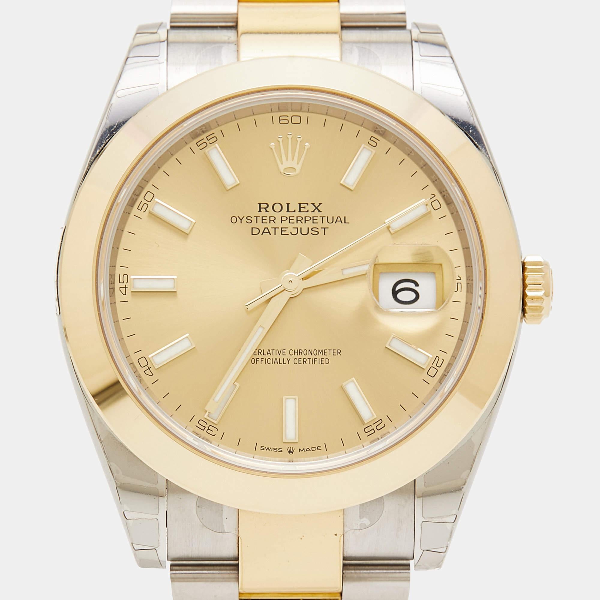 Rolex Champagne 18K Yellow Gold Oystersteel Datejust Men's Wristwatch 41 mm 2