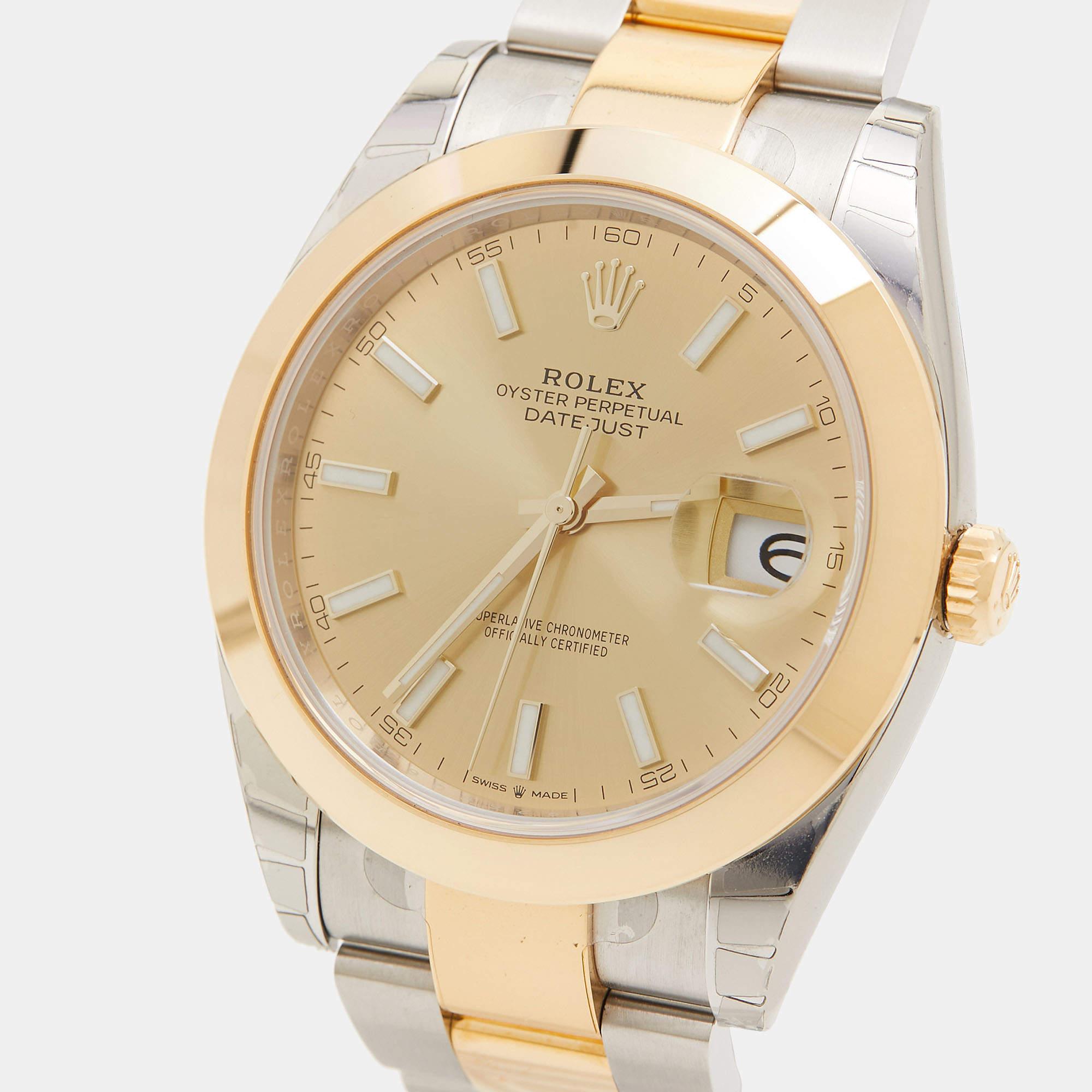 Rolex Champagne 18K Yellow Gold Oystersteel Datejust Men's Wristwatch 41 mm 3
