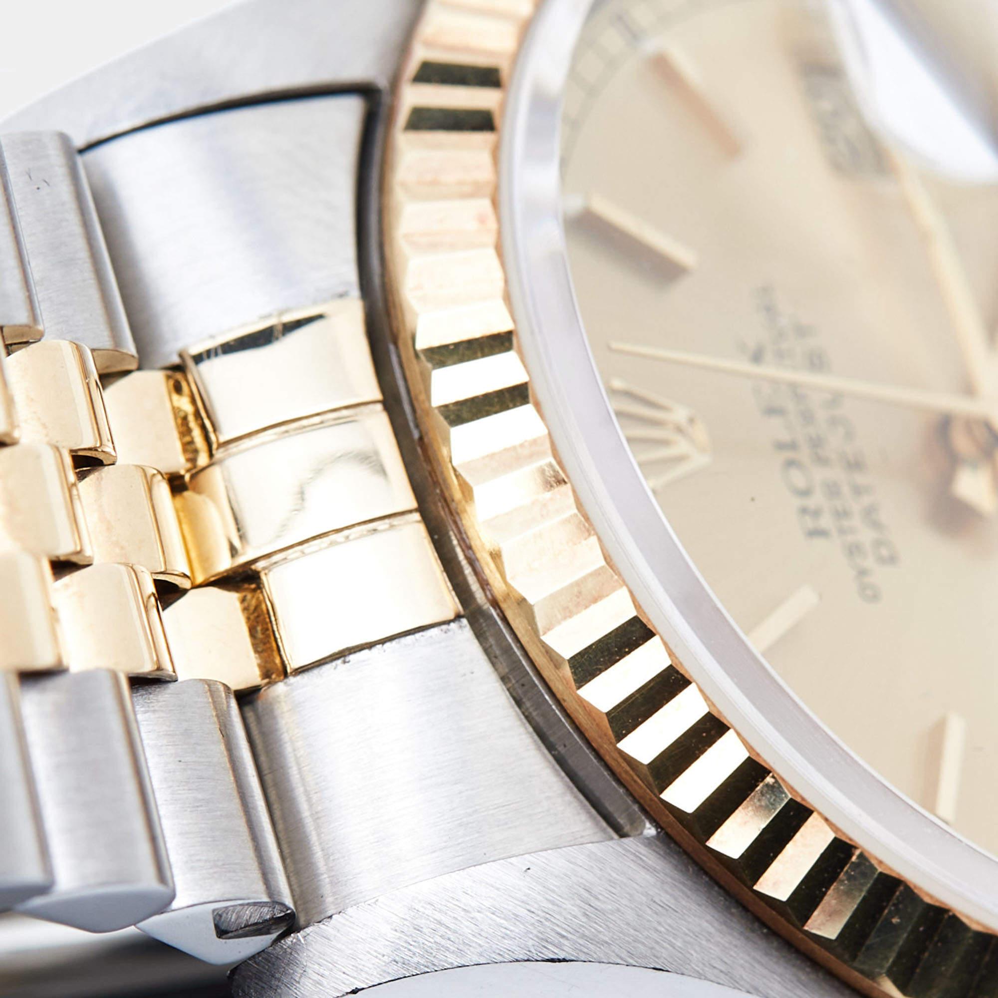 Rolex Champagne 18k Yellow Gold Stainless Steel Datejust Men's Wristwatch 36 mm 9