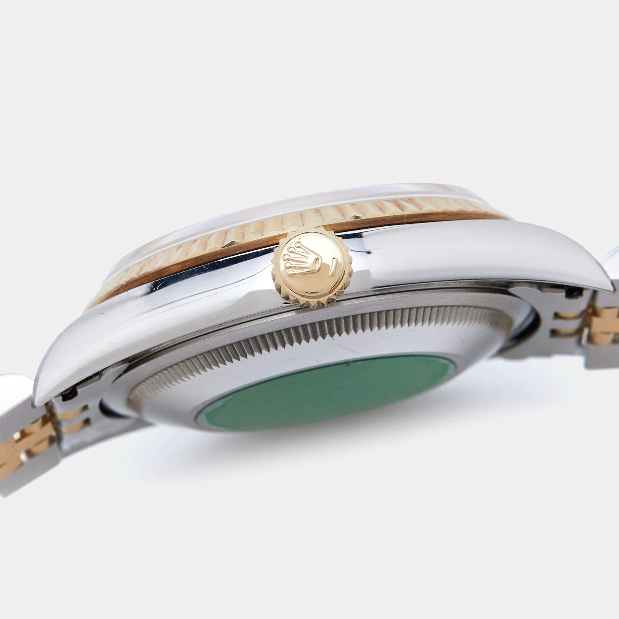 Rolex Champagne 18k Yellow Gold Stainless Steel Datejust Men's Wristwatch 36 mm In Fair Condition In Dubai, Al Qouz 2