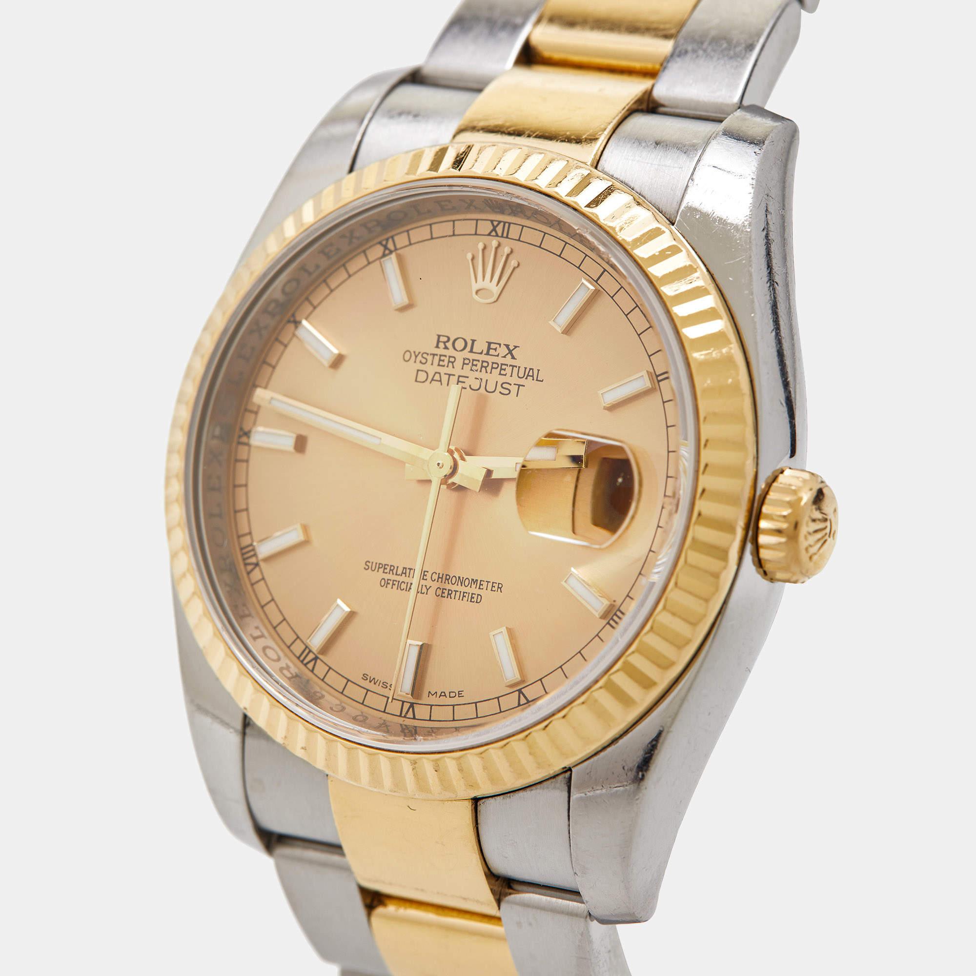 Rolex Champagne 18K Yellow Gold Stainless Steel Oyster Perpetual Datejust 116233 In Good Condition In Dubai, Al Qouz 2