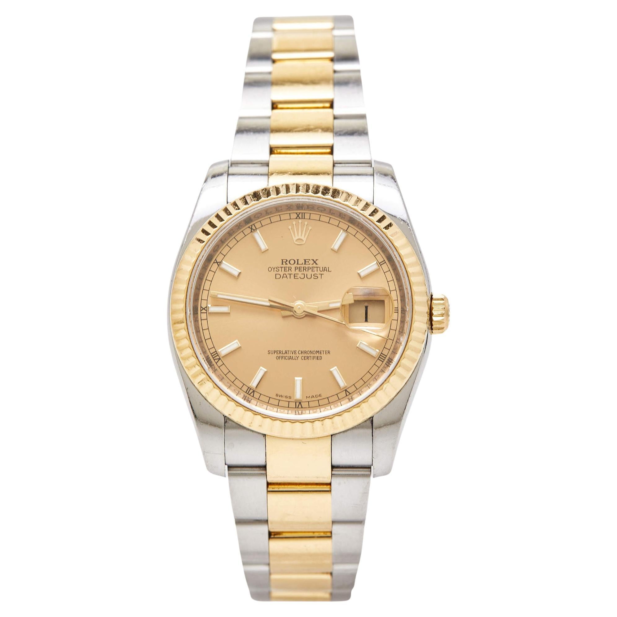 Rolex Champagne 18K Yellow Gold Stainless Steel Oyster Perpetual Datejust 116233