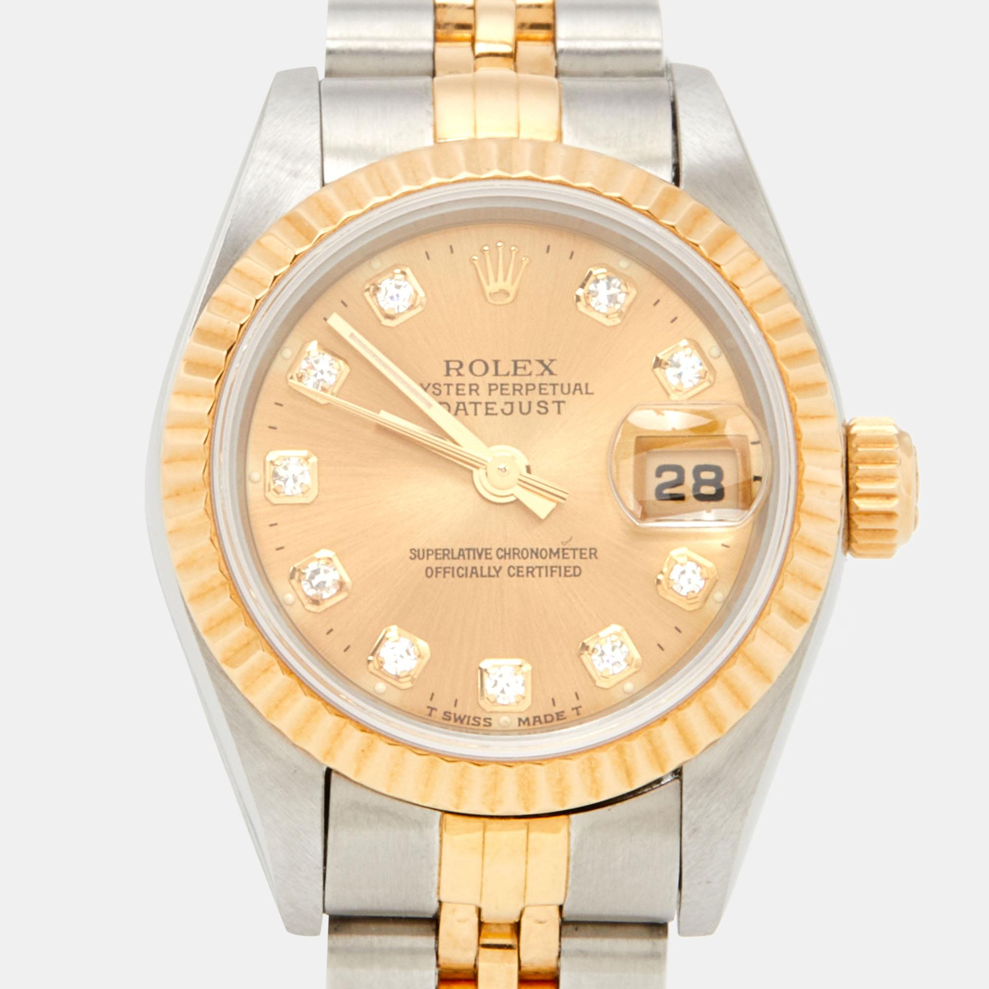 Aesthetic Movement Rolex Champagne Diamond 18k And  Datejust 69173 Women's Wristwatch 26 mm