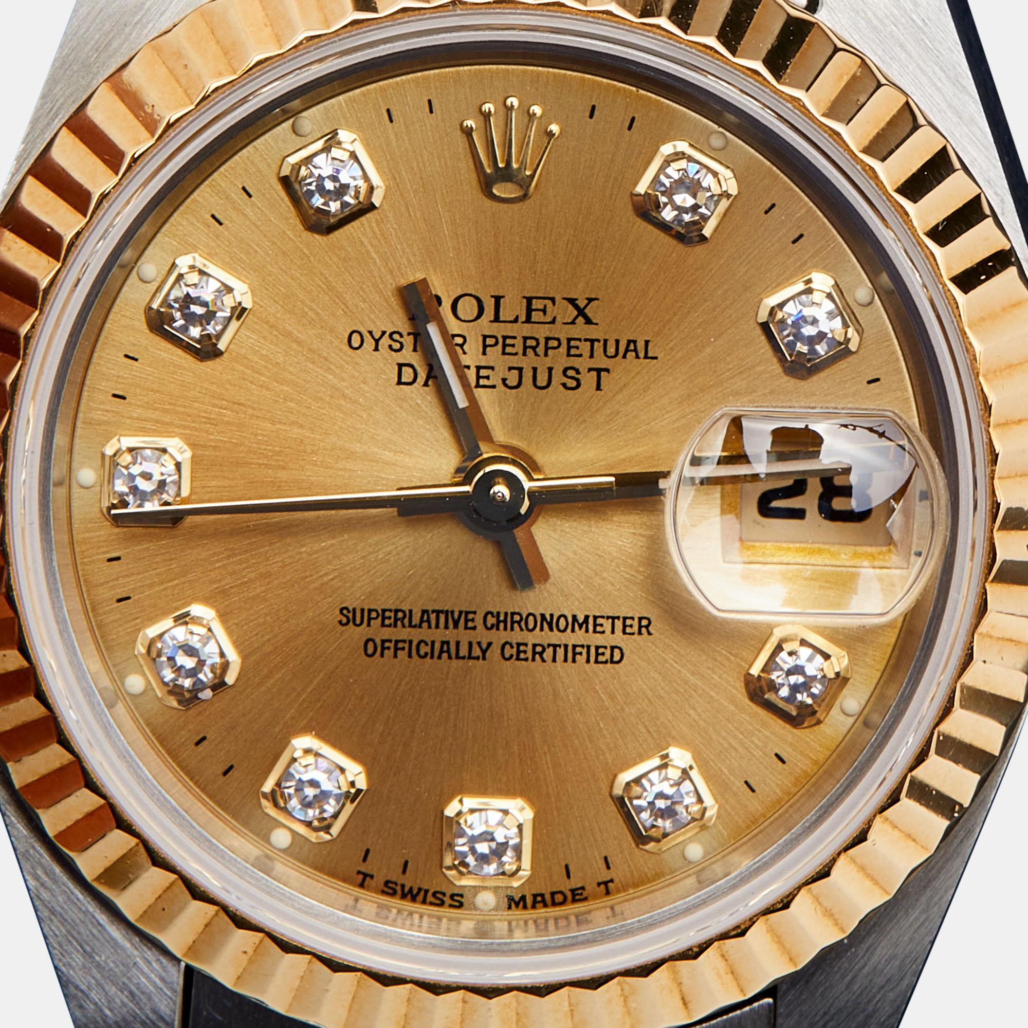 Rolex Champagne Diamond 18k And  Datejust 69173 Women's Wristwatch 26 mm In Good Condition In Dubai, Al Qouz 2