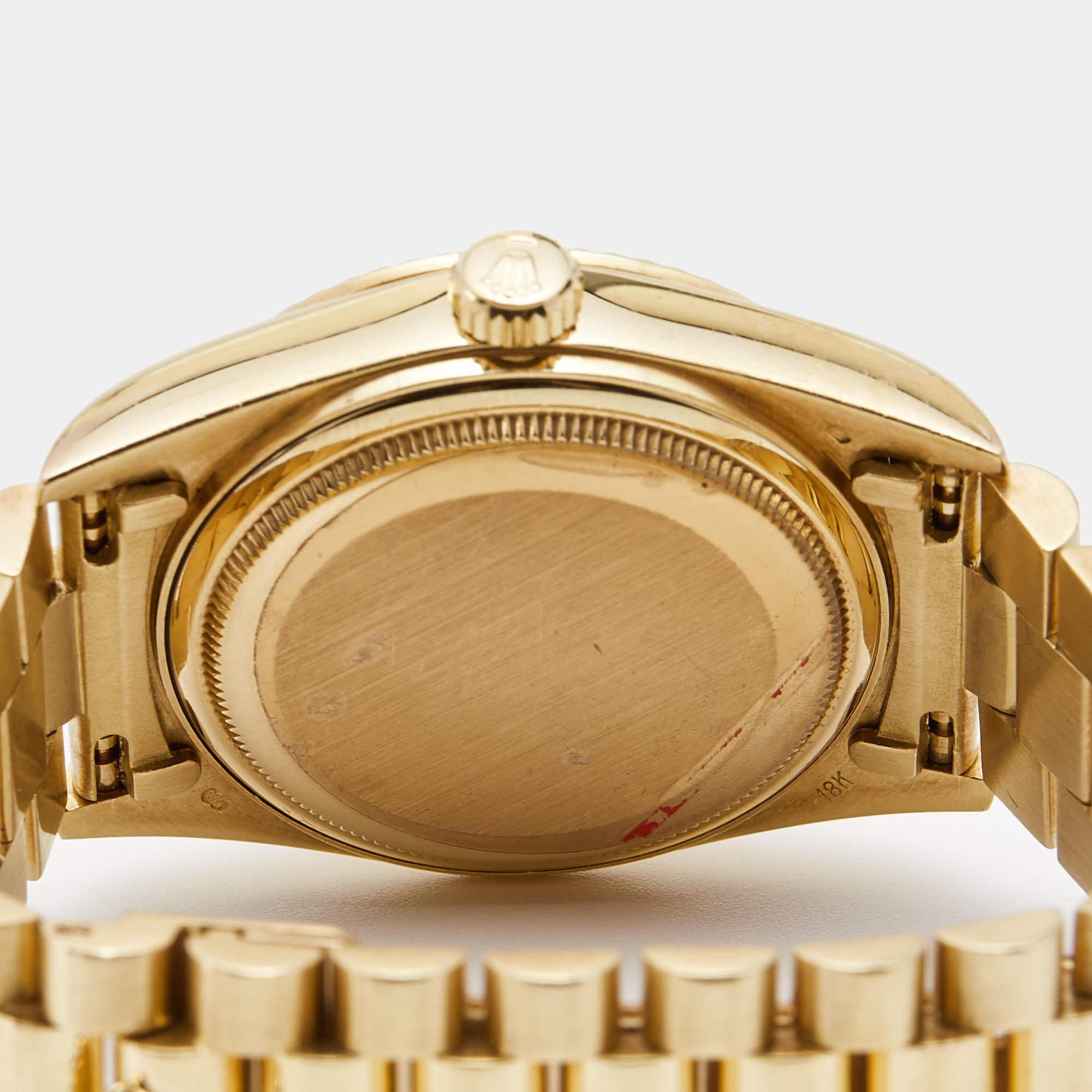 Aesthetic Movement Rolex Champagne Diamond 18K Yellow  Day-Date President 18038 Wristwatch 36 mm