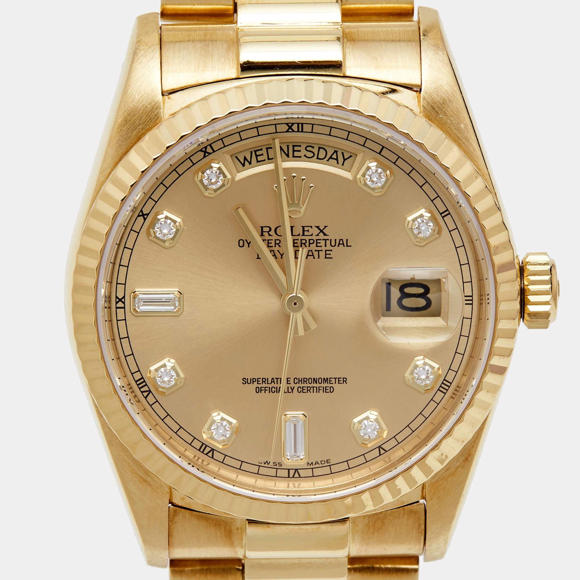 Rolex Champagne Diamond 18K Yellow  Day-Date President 18038 Wristwatch 36 mm 3