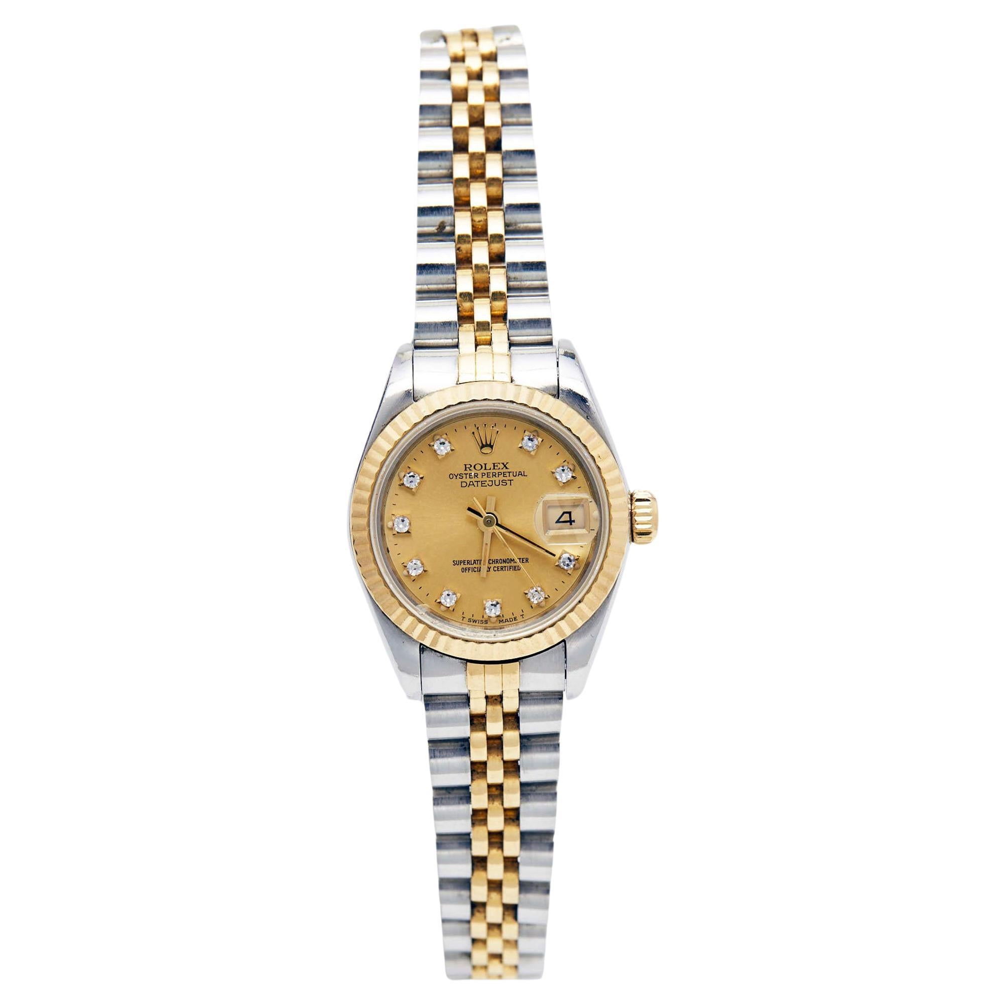 Rolex Champagne Diamond 18k Yellow Gold And Stainless Steel Datejust 69173 Autom For Sale