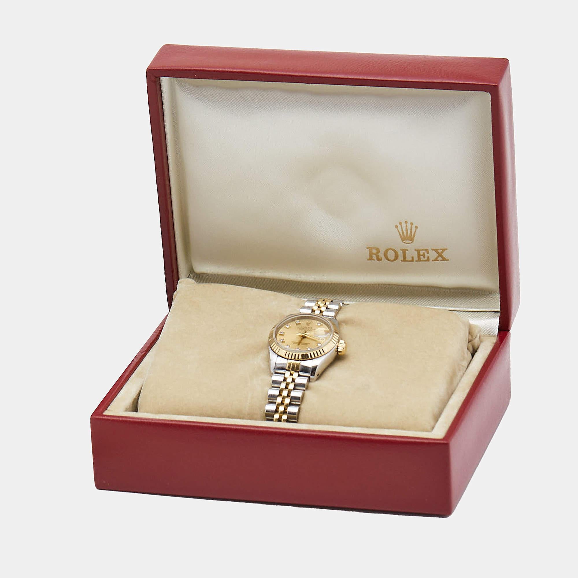 Rolex Champagne Diamant Or jaune 18k et acier inoxydable Datejust 69173 en vente 6