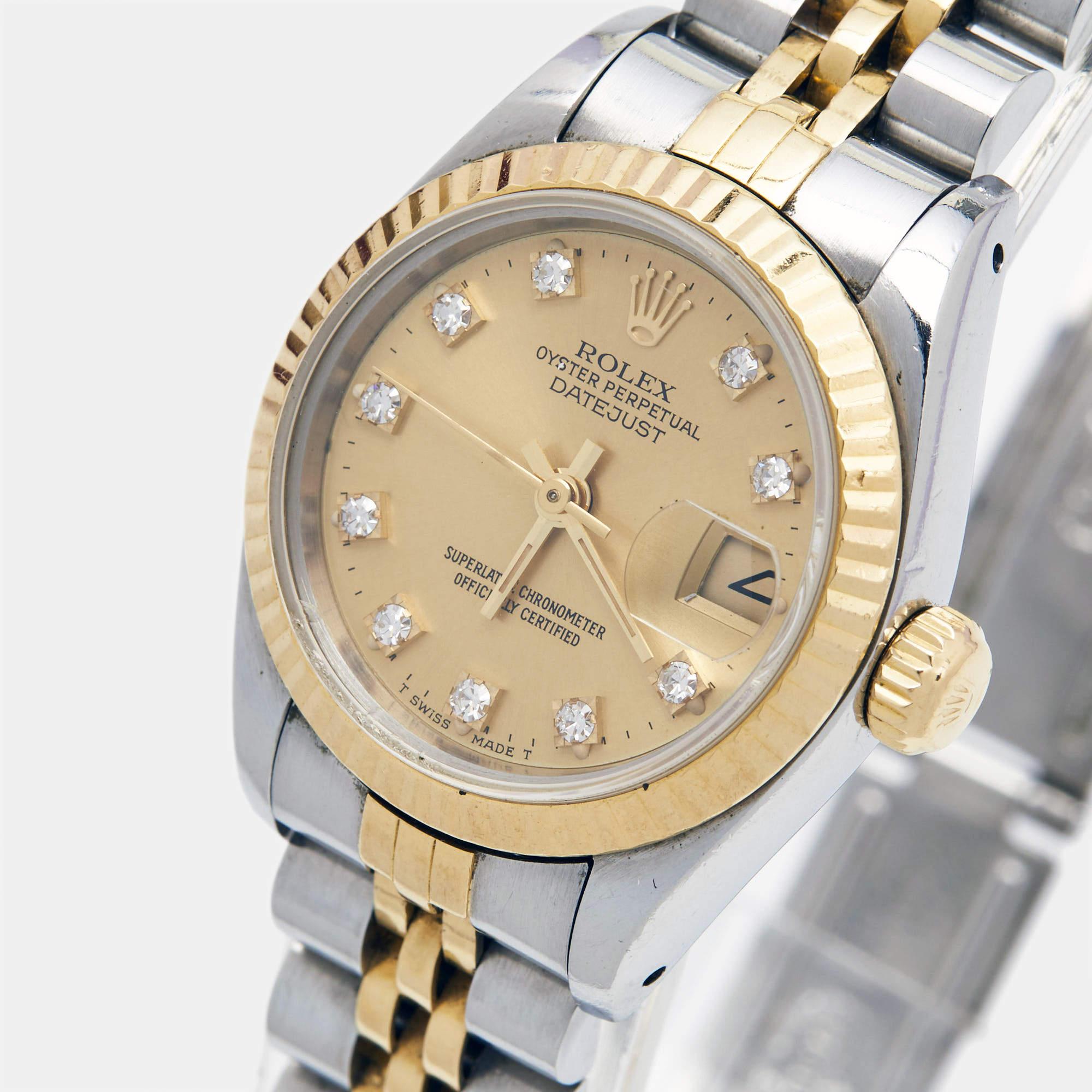 Uncut Rolex Champagne Diamond 18k Yellow Gold And Stainless Steel Datejust 69173 For Sale