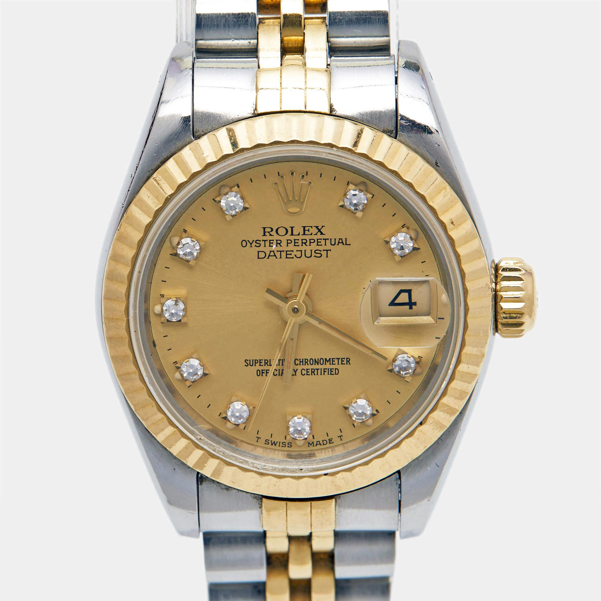 Rolex Champagne Diamond 18k Yellow Gold And Stainless Steel Datejust 69173 For Sale 4