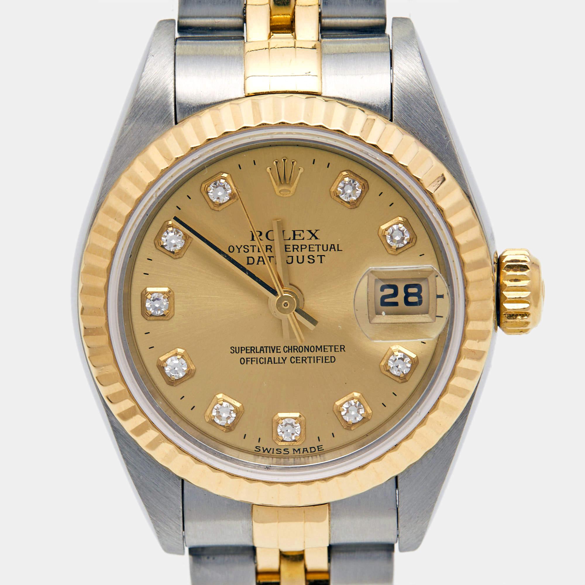 Rolex Montre Datejust 79173 en or jaune 18 carats et acier inoxydable avec diamants champagne pour femmes  3