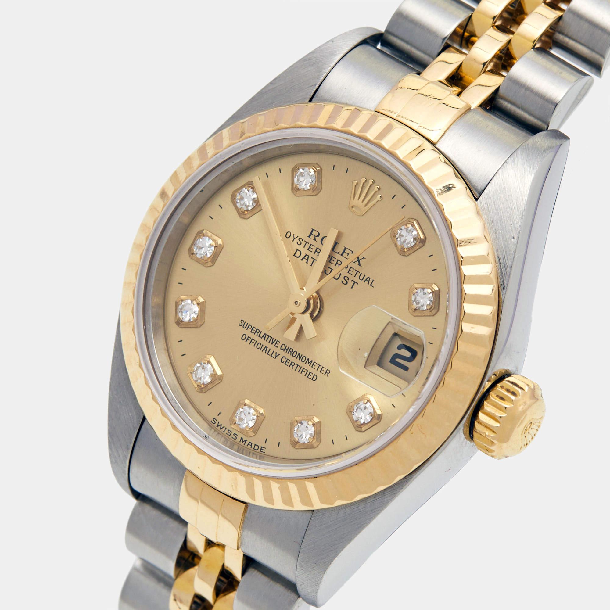 Rolex Montre Datejust 79173 en or jaune 18 carats et acier inoxydable avec diamants champagne pour femmes  4