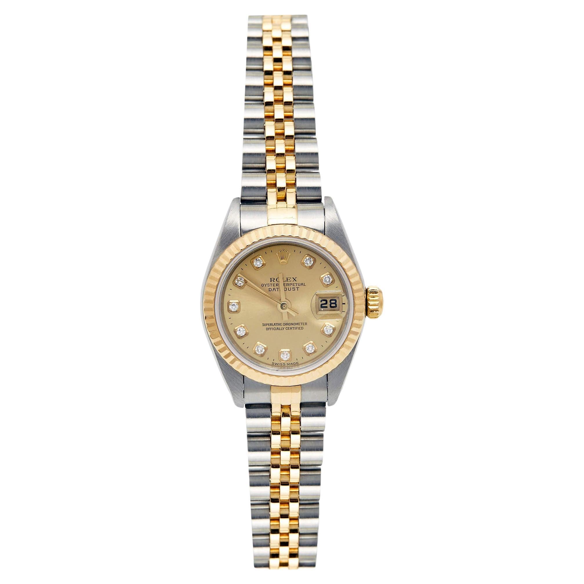 Rolex Montre Datejust 79173 en or jaune 18 carats et acier inoxydable avec diamants champagne pour femmes 