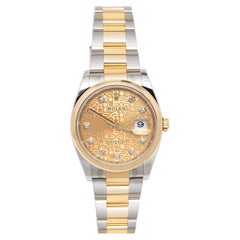 Rolex Champagne Diamond 18k Yellow Gold Stainless Steel Datejust Wristwatch 36mm