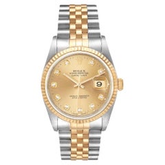 Rolex Champagne Diamonds 18K Gold And Steel Datejust 16233 Men's Wristwatch 36MM