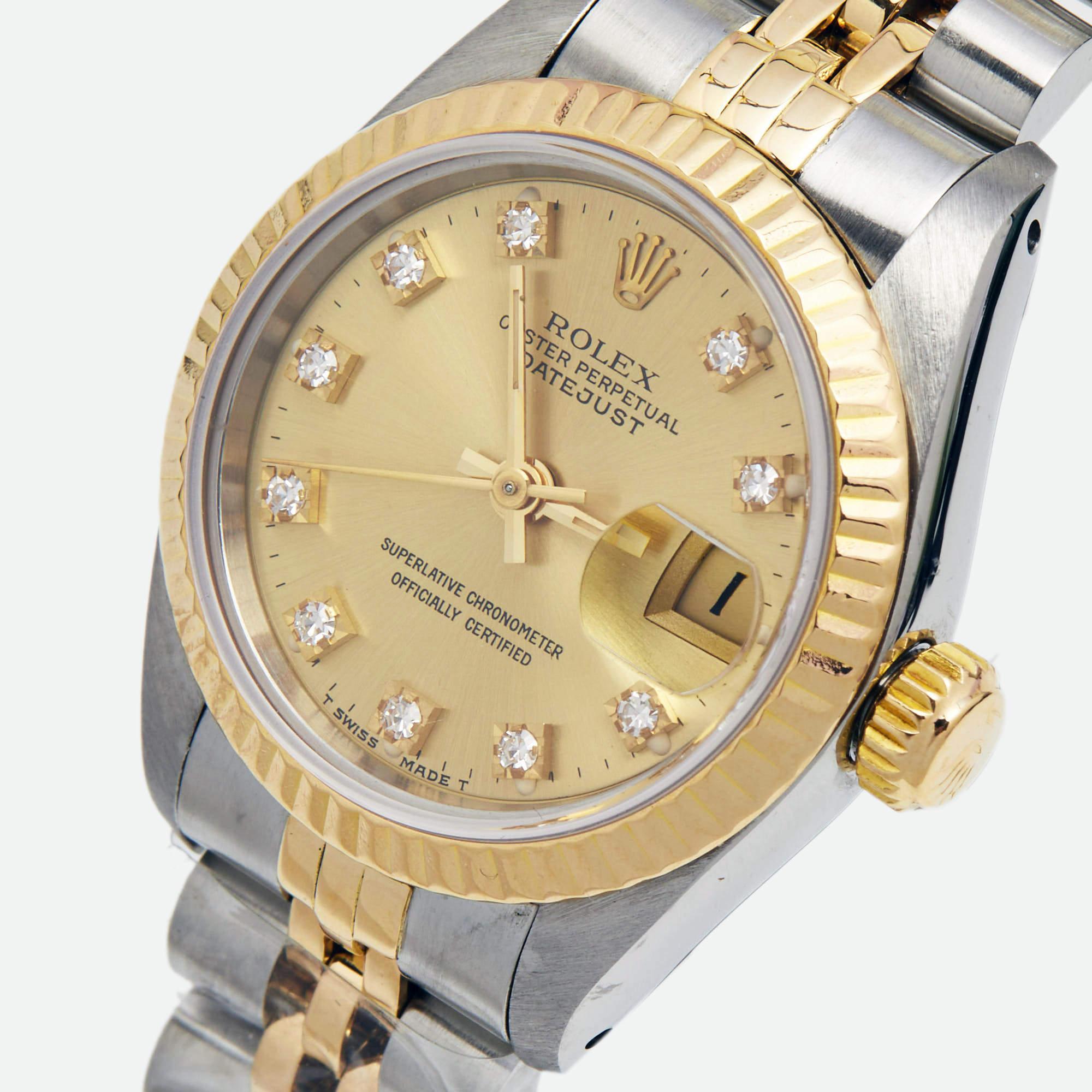 Aesthetic Movement Rolex Champagne Diamonds 18K Yellow Gold And  69173 Women's Wristwatch 26 mm