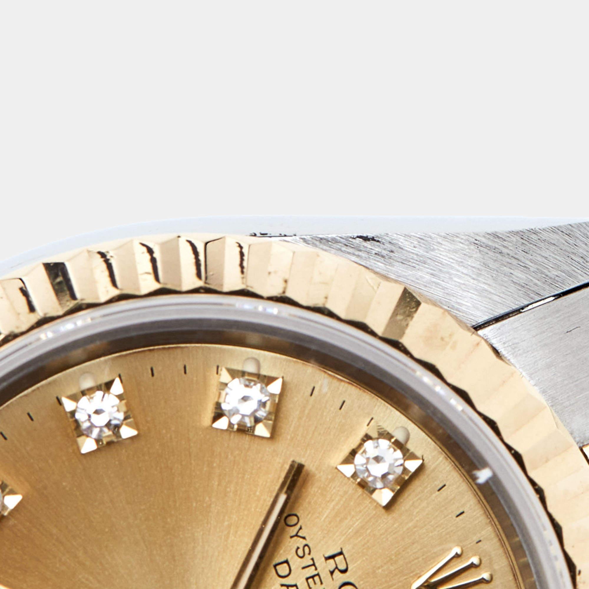 Rolex Champagne Diamonds 18K Yellow Gold Datejust 69173 Women's Wristwatch 26 mm 5