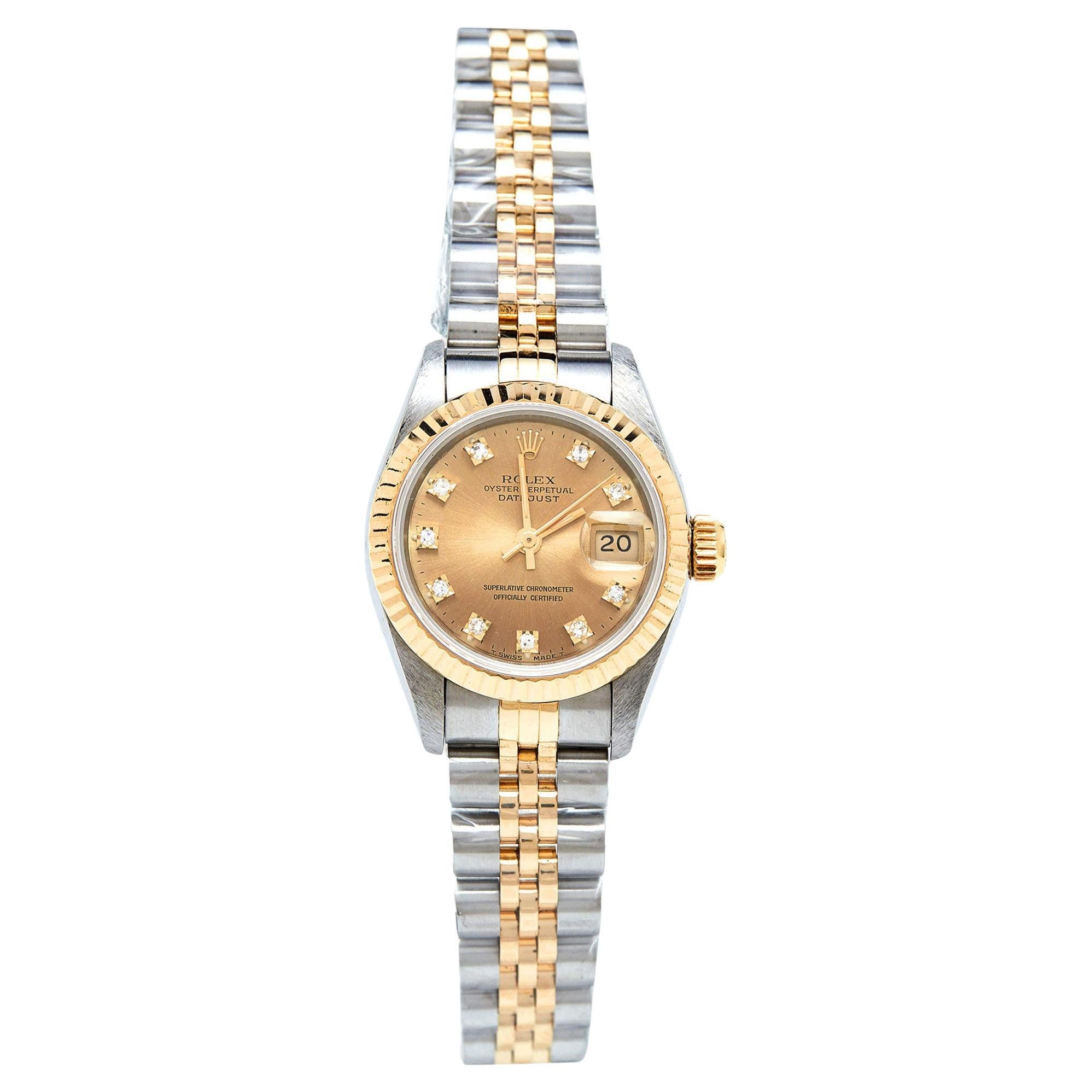 Rolex Champagne Diamonds 18K Yellow Gold Datejust 69173 Women's Wristwatch 26 mm