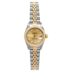 Used Rolex Champagne Diamonds 18K Yellow Gold Stainless Steel Datejust 69173 Women's 
