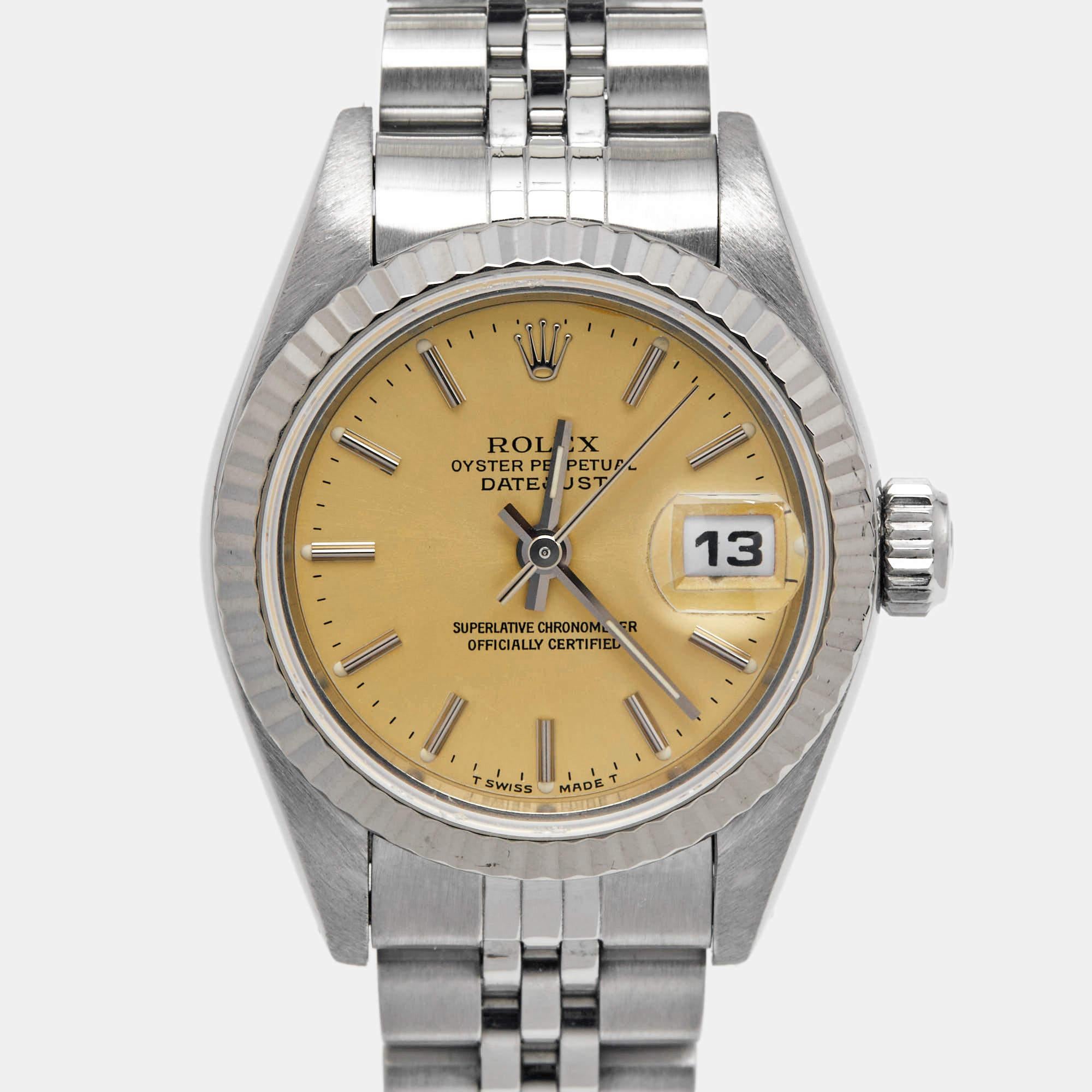 Rolex Champagne Stainless Steel Datejust 69174 Women's Wristwatch 26 mm 3