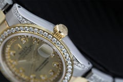 Rolex Champagne String 31 Datejust Oyster Two Tone 18K Gold + SS +Side Diamonds