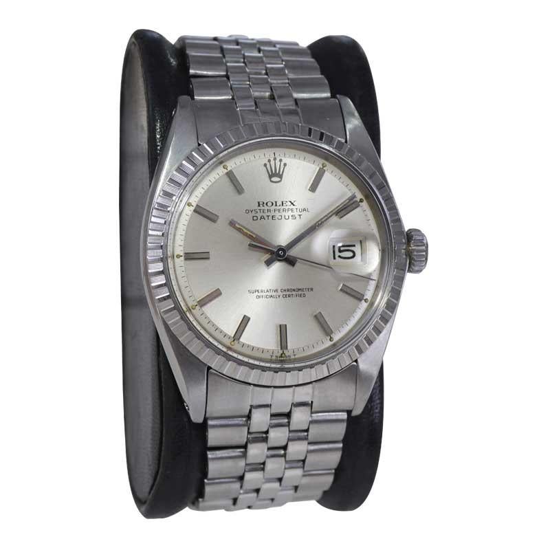 FACTORY / HOUSE: Rolex Watch Company
STYLE / REFERENCE: Datejust / Reference 1603
METAL / MATERIAL: Stainless Steel
CIRCA / YEAR: Early 1970's
DIMENSIONS / SIZE: Length 43mm x Diameter 36mm
MOVEMENT / CALIBER: Perpetual Winding / 26 Jewels / Caliber