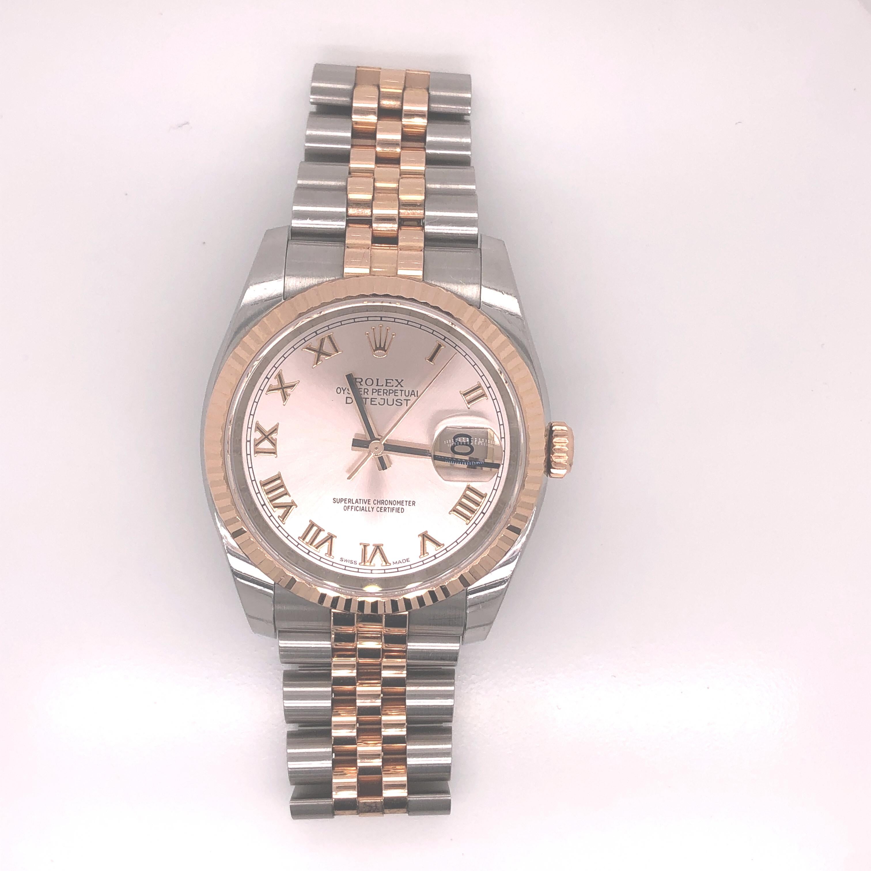 Women's or Men's Rolex Concentric Dial Roulette Auto Datejust 36mm Steel Gold Men's Watch 116231