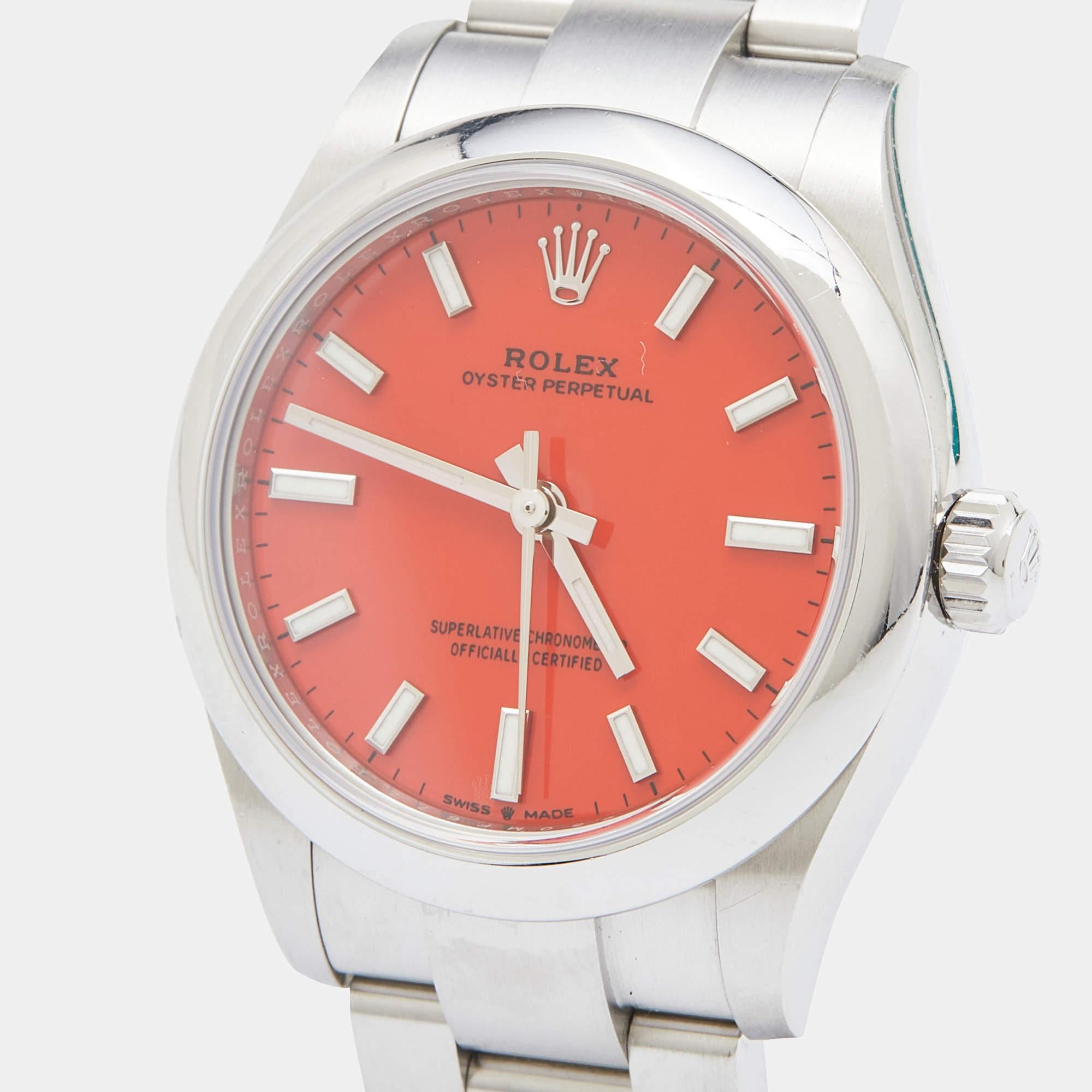 Rolex Coral Red Oystersteel Oyster Perpetual 277200 Orologio da polso da donna 31 mm 1