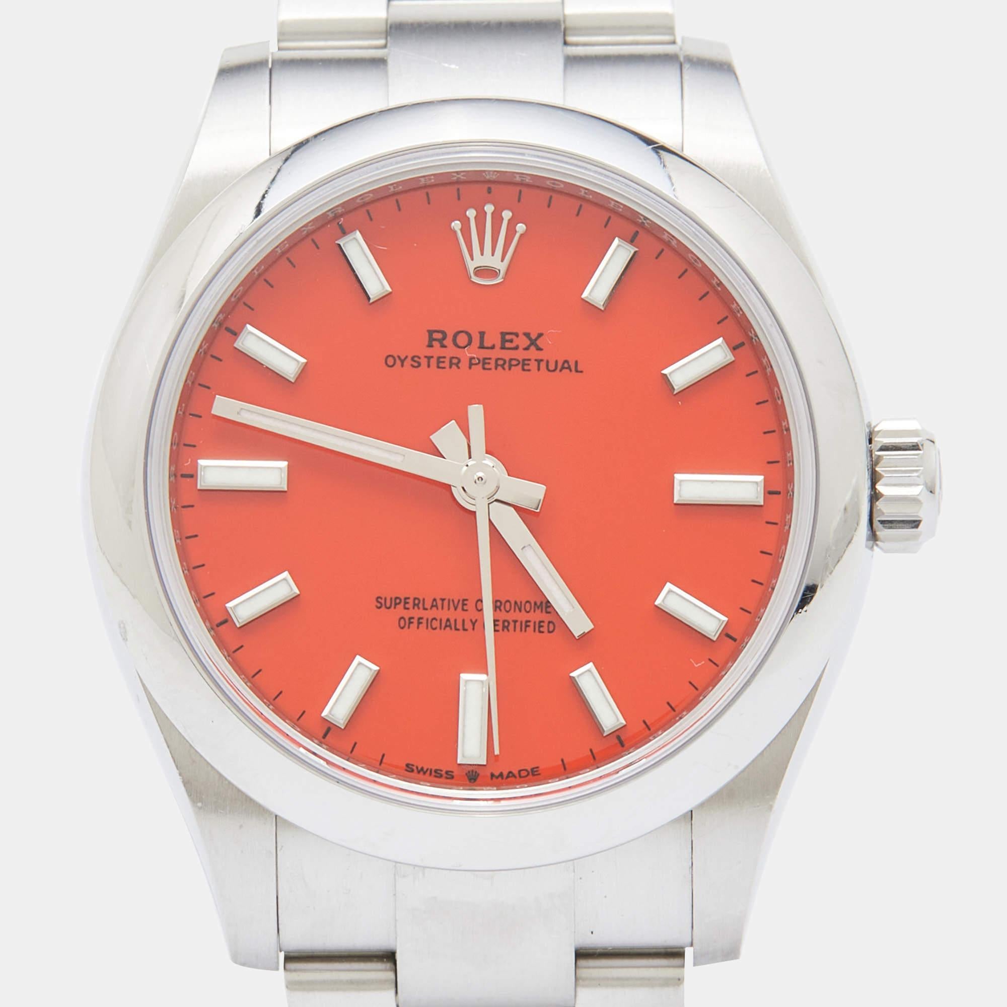 Rolex Coral Red Oystersteel Oyster Perpetual 277200 Orologio da polso da donna 31 mm 2