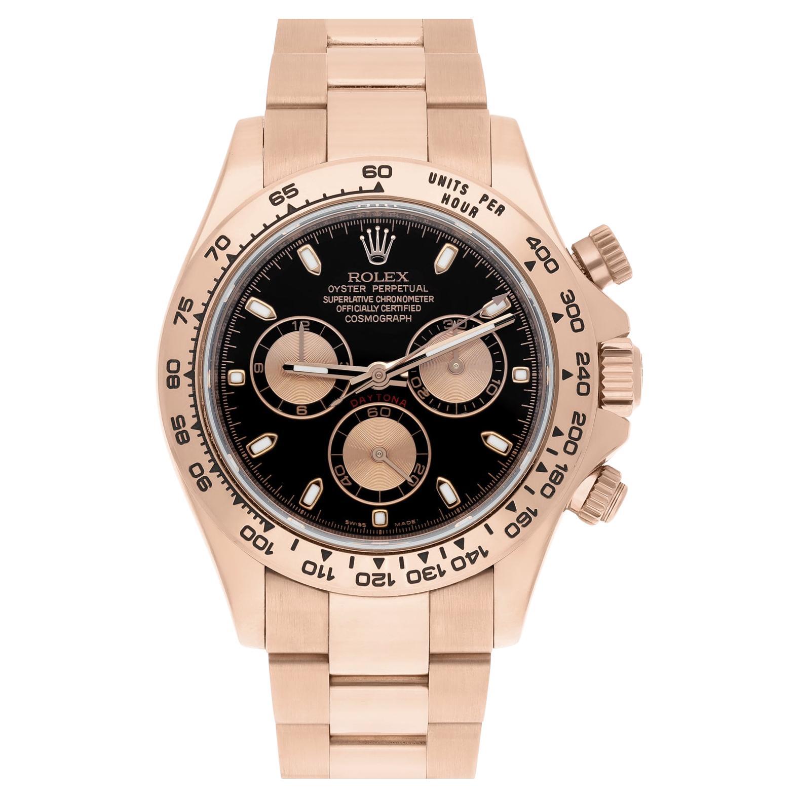 Rolex Cosmograph Daytona 116505 Black Dial Pink Subdials 18K Rose Gold Complete