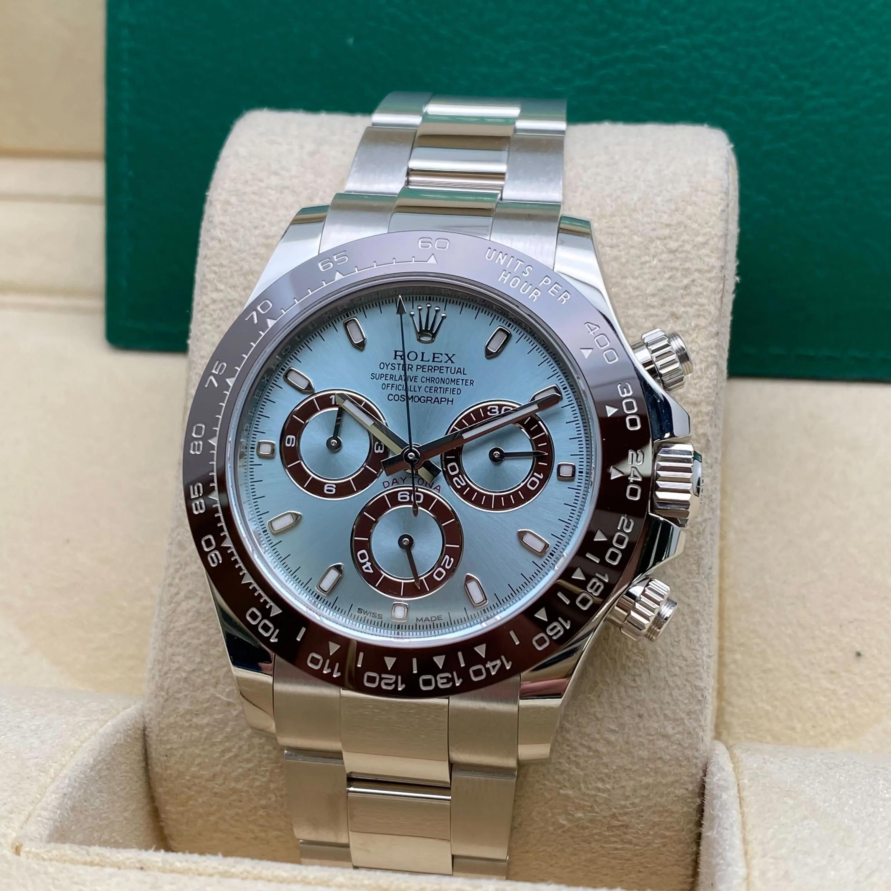 Montre Rolex Cosmograph Daytona 116506 40mm Platinum Index Icy Blue Chestnut Bon état - En vente à New York, NY