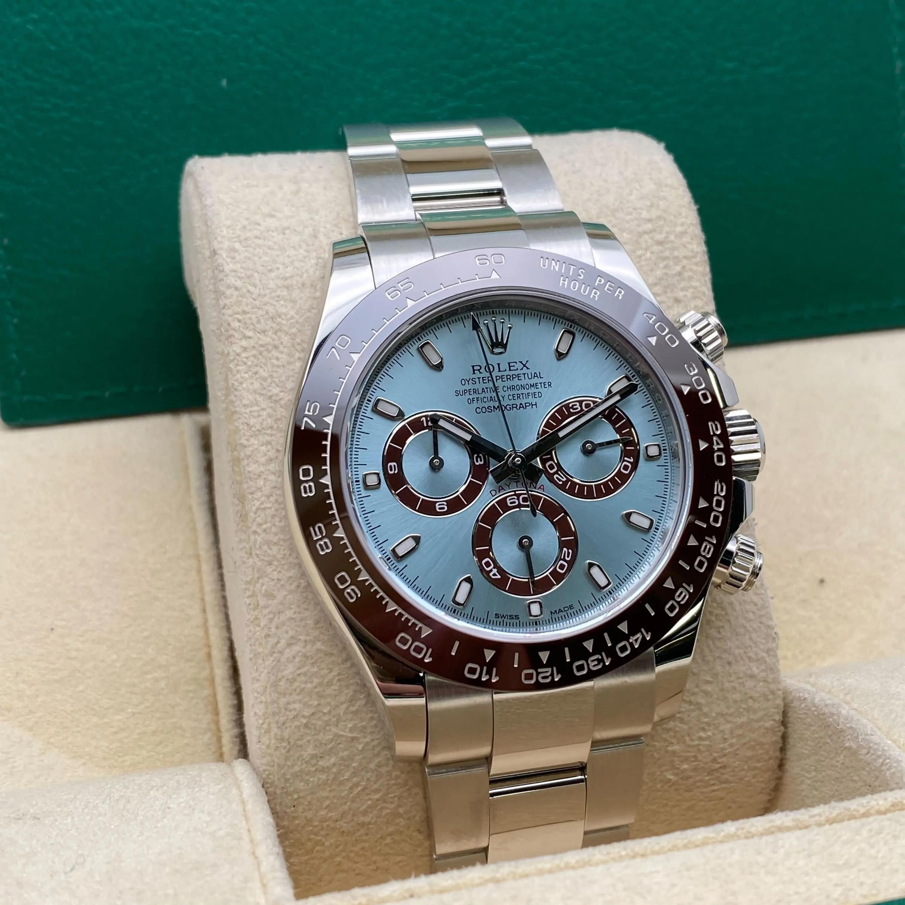 Montre Rolex Cosmograph Daytona 116506 40mm Platinum Index Icy Blue Chestnut Pour hommes en vente