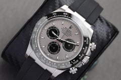 Rolex Cosmograph Daytona 116519LN White Gold/ Black Oysterflex Watch Silver Dial