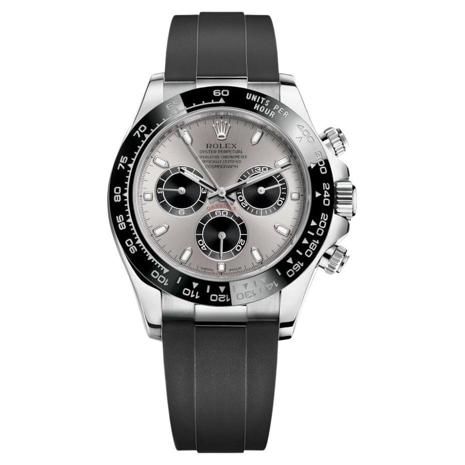 Rolex Cosmograph Daytona 116519LN White Gold/ Black Oysterflex Watch Silver Dial