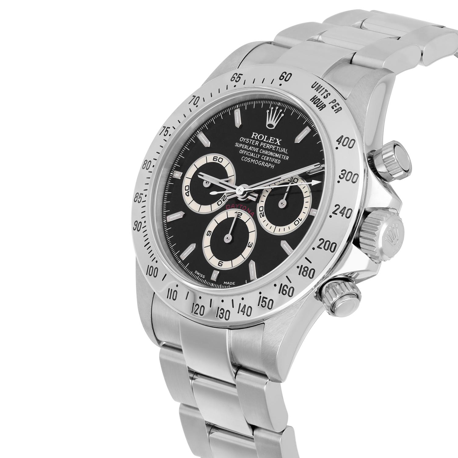 Rolex Cosmograph Daytona 16520 Cadran noir Mouvement Zenith Vintage 2000 Complet Excellent état - En vente à New York, NY