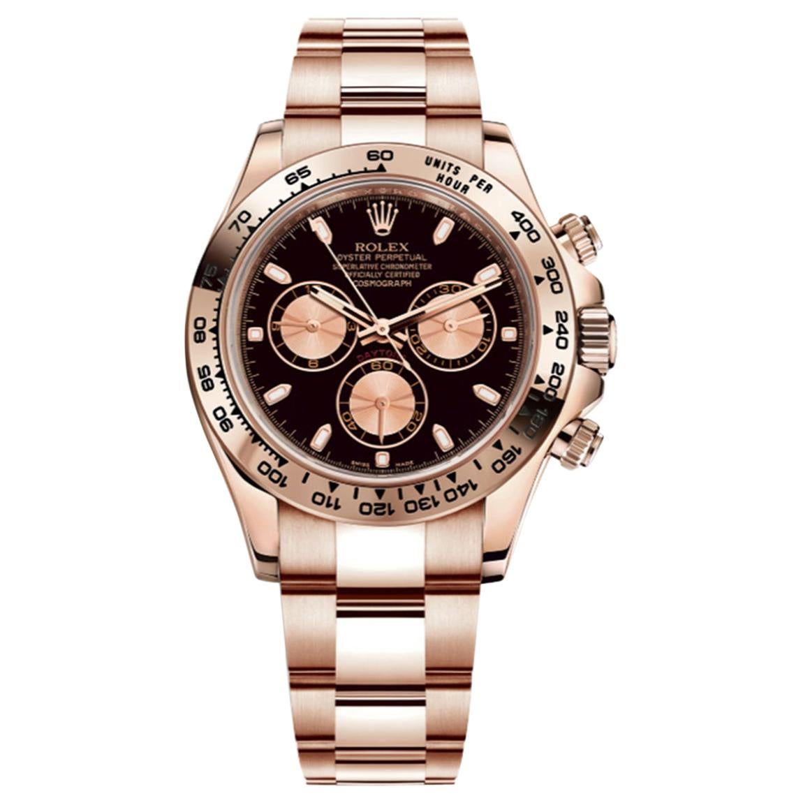 Rolex Cosmograph Daytona 18 Karat Gold Black and Pink Dial Men's Watch 116505