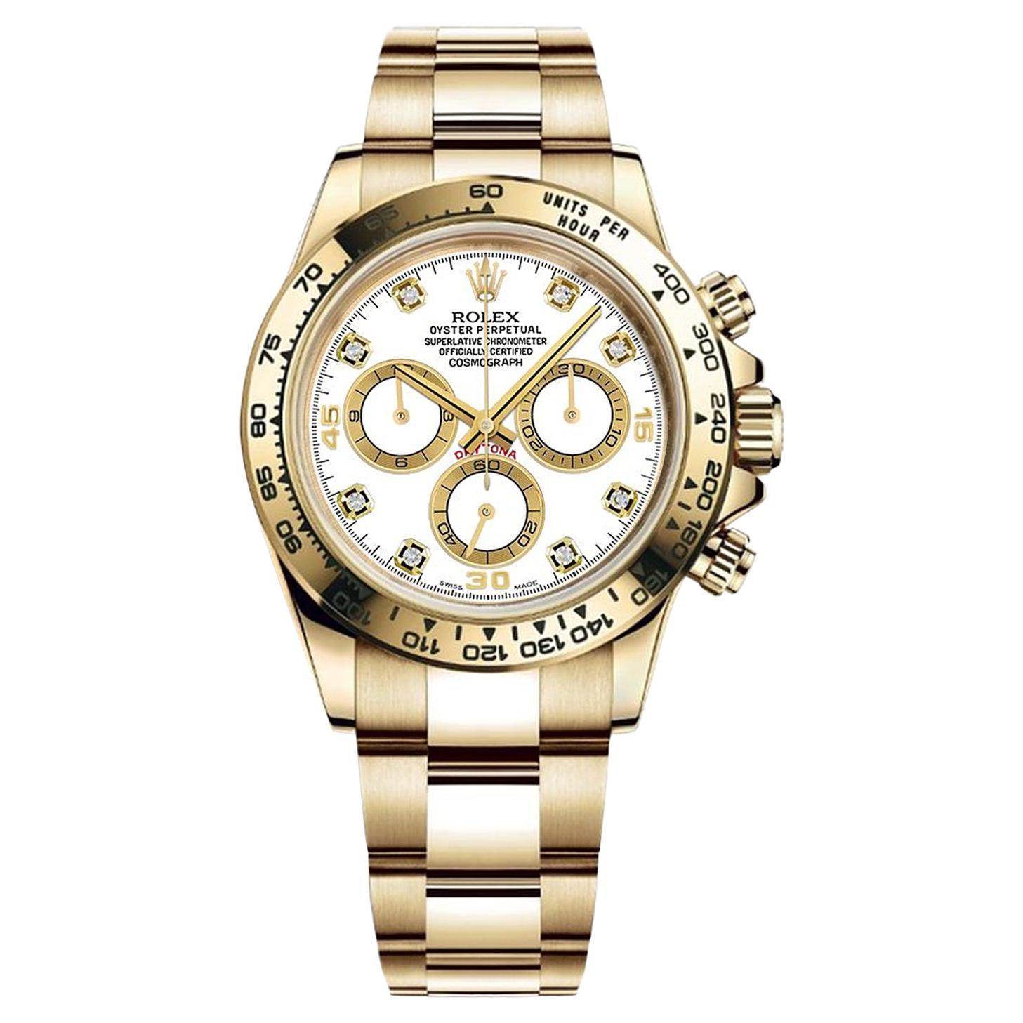 Rolex Montre Cosmograph Daytona en or jaune 18 carats avec cadran blanc et diamants 116508 G