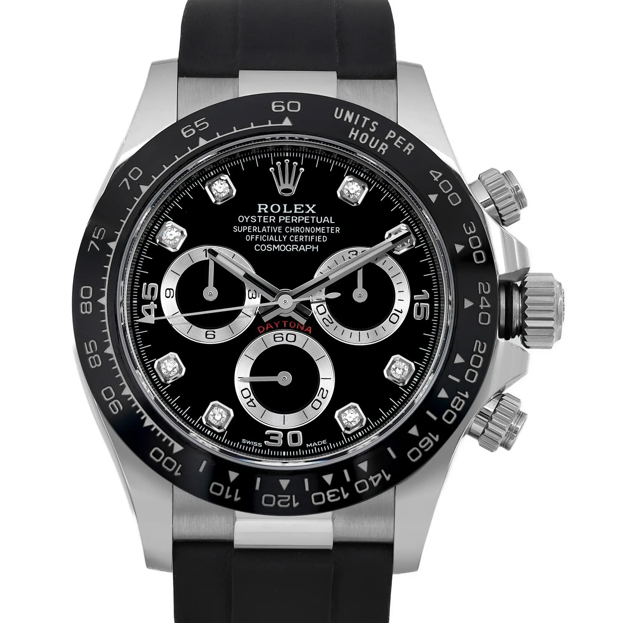 Unworn. 2022 card. Comes with the original box and papers.

Brand and Model
Brand: Rolex
Model: Cosmograph Daytona
Model Number: 116519LN
Design and Style
Style: Luxury
Watch Shape: Round
Dial Color: Black
Indices: 12-Hour Dial, Diamond