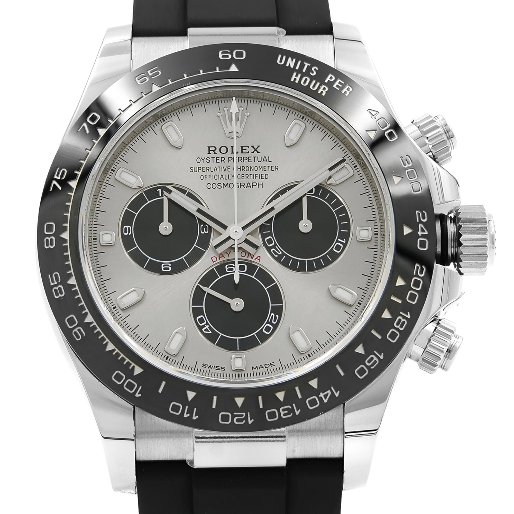 Display Model Rolex Cosmograph Daytona 18K White Gold Ceramic Steel Silver Dial Men's Watch 116519LN. December 2020 New Card. Original Box and Papers are Included. Covered by 3-year Chronostore Warranty.
Details:
Brand Rolex
Department Men
Model